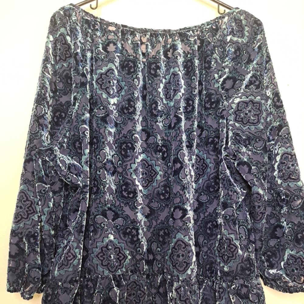 Faded Glory Purple Blue Floral Velvet Blouse 3/4 Sleeve XXL - Picture 8 of 16